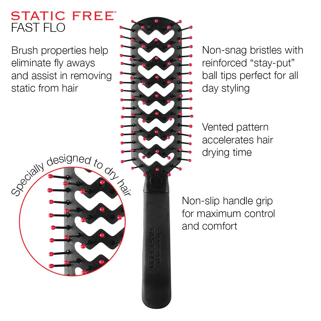Cricket Static Free Fast Flo Color Vent Hair Brush, The Alibi Pink