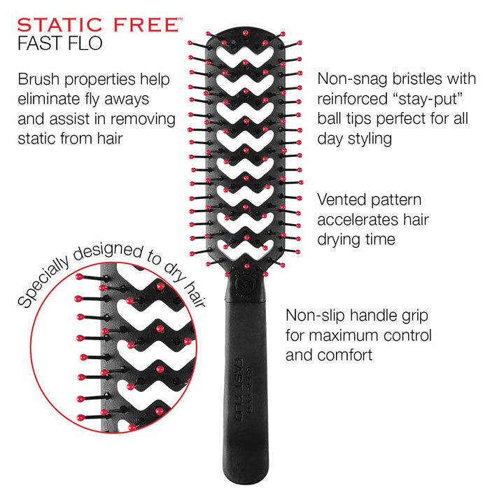 Cricket Static Free Fast Flo Color Vent Hair Brush, The Alibi Pink