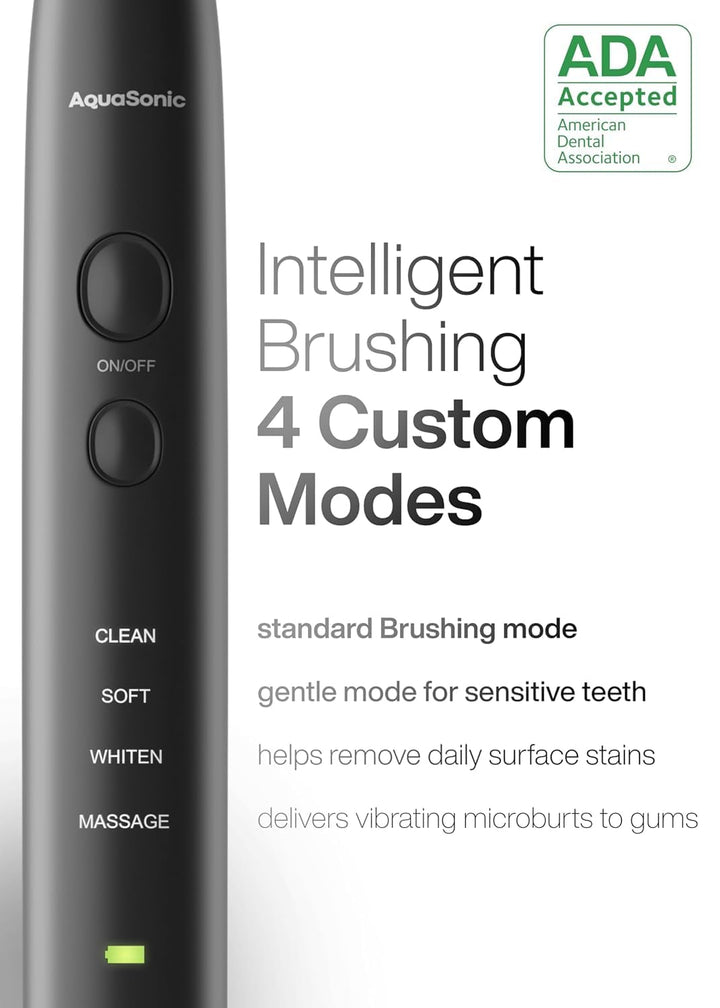 Aquasonic Black Series Ultra Whitening Toothbrush, Black, 8 Count