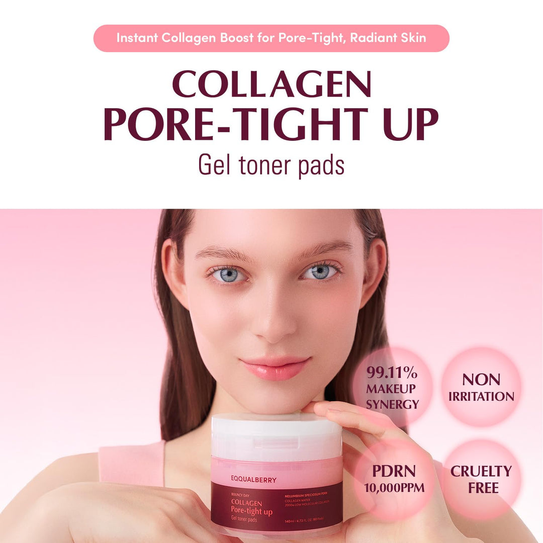 EQQUALBERRY Collagen Pore-Tight Up Gel Toner Pads, 60 Count