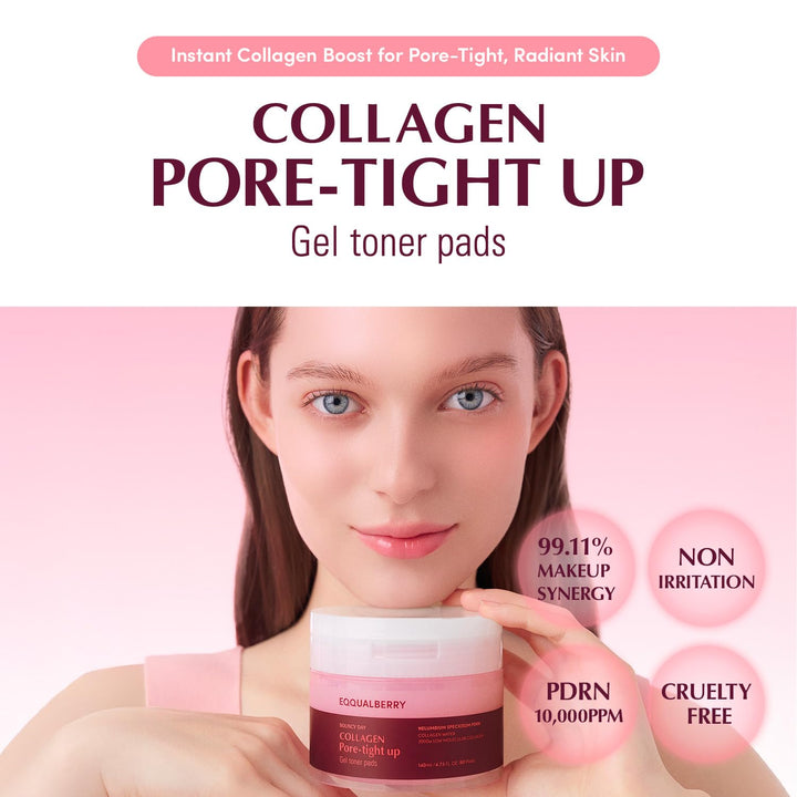 EQQUALBERRY Collagen Pore-Tight Up Gel Toner Pads, 60 Count