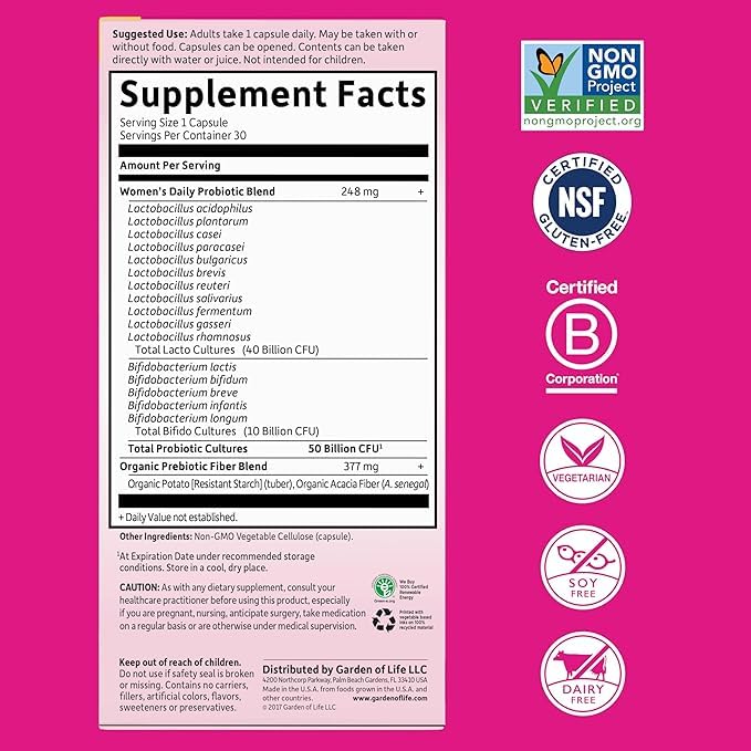 Garden of Life Dr. Formulated Probiotics for Women, Unflavored, 30 Count