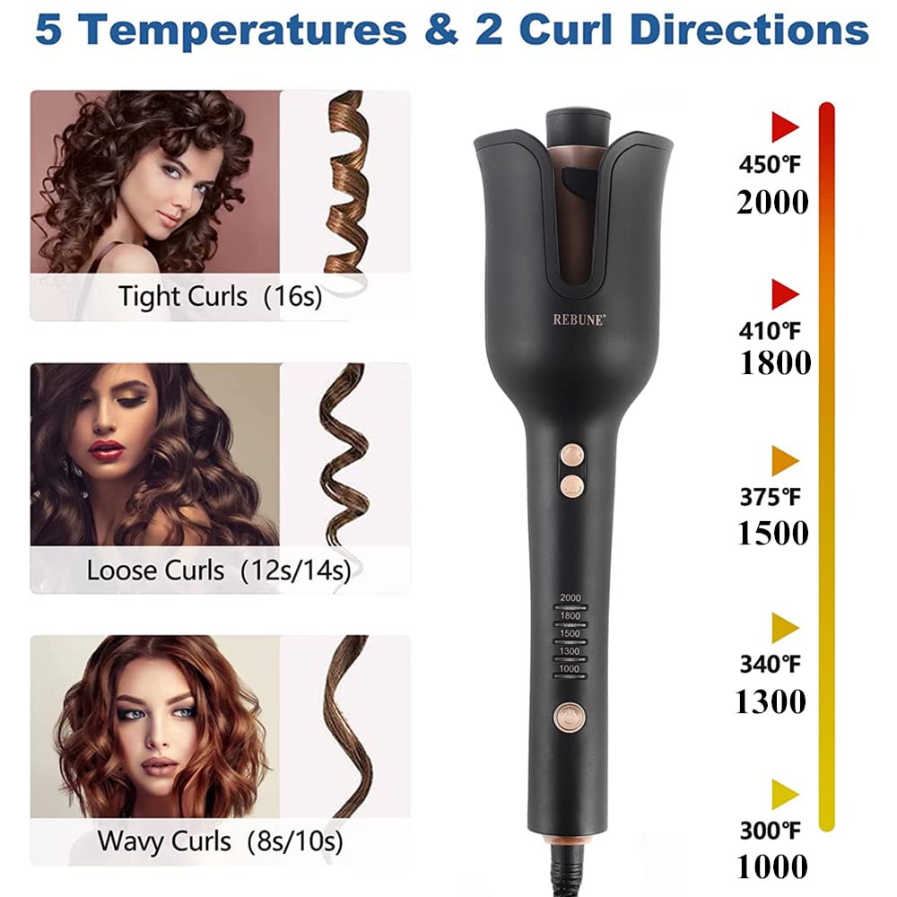 REBUNE RE2082 Automatic Curling Iron, Black, 1 in
