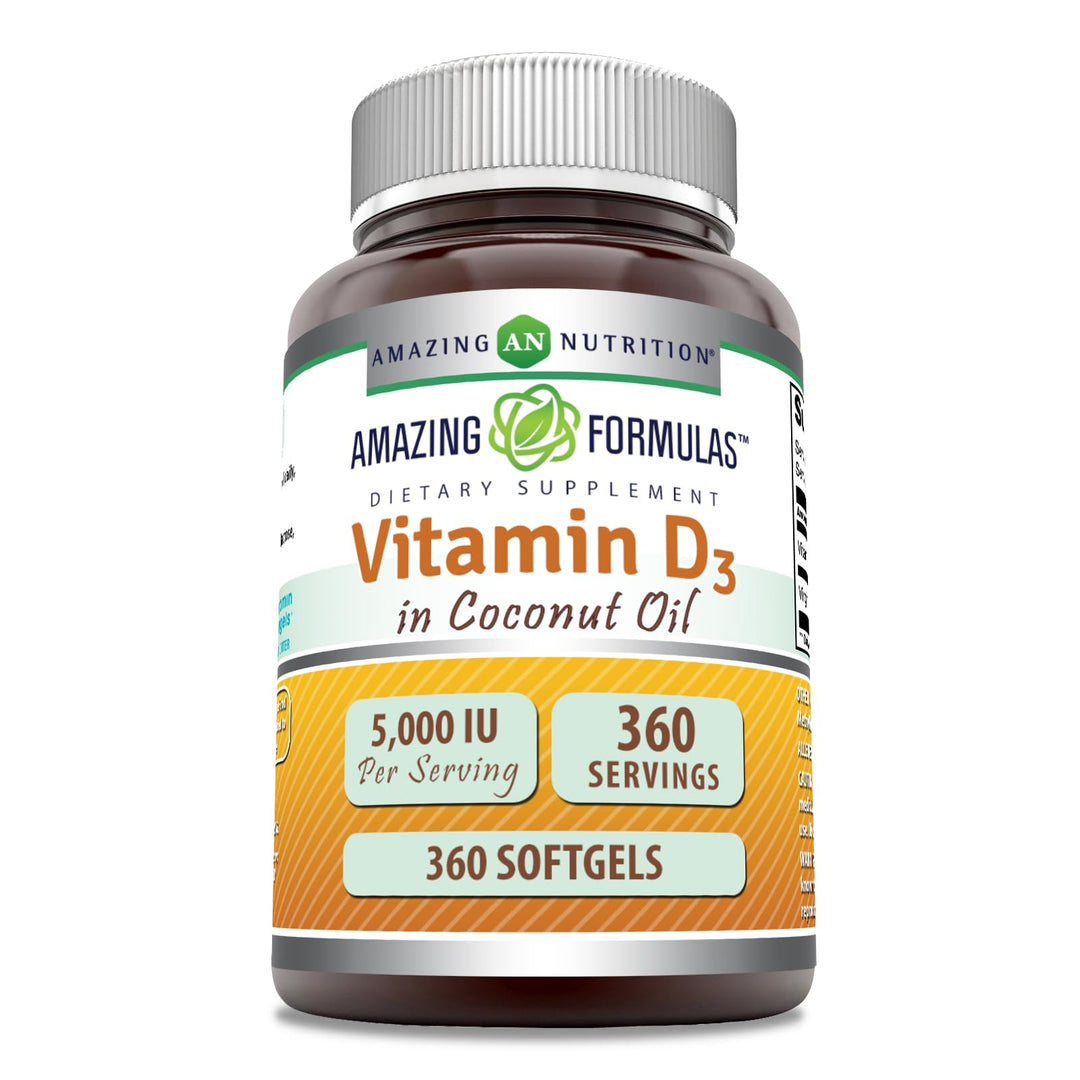 Amazing Nutrition Vitamin D3 With Organic Coconut Oil Softgels, 360 Count
