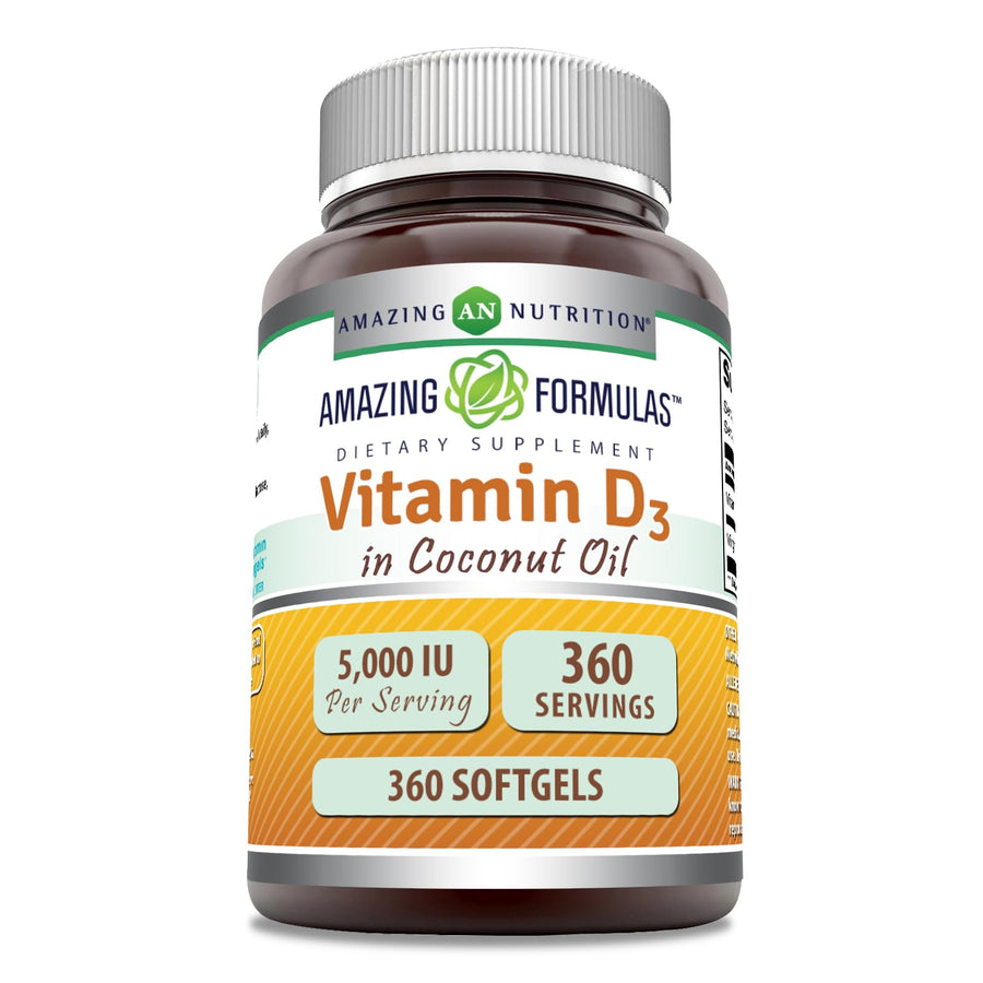 Amazing Nutrition Vitamin D3 With Organic Coconut Oil Softgels, 360 Count