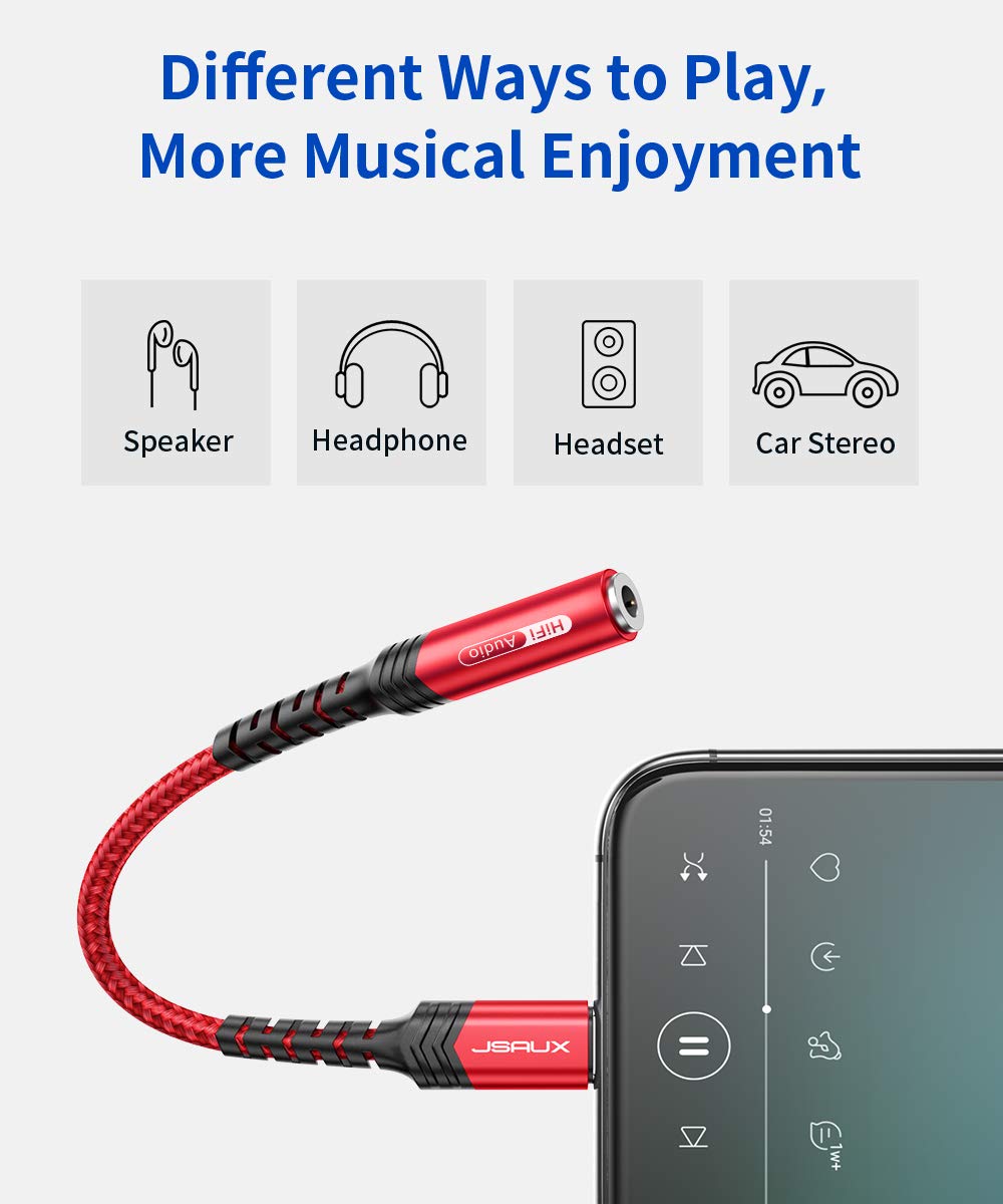 JSAUX Lightning to 3.5mm Adapter, Red