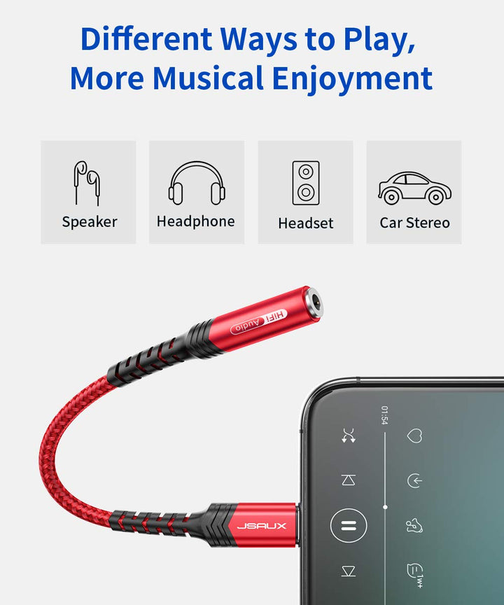 JSAUX Lightning to 3.5mm Adapter, Red