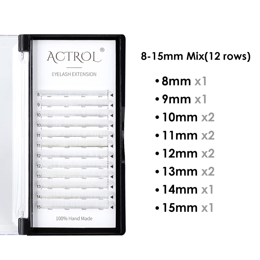 ACTROL Colored Eyelash Extensions, White D Curl, 8-15mm