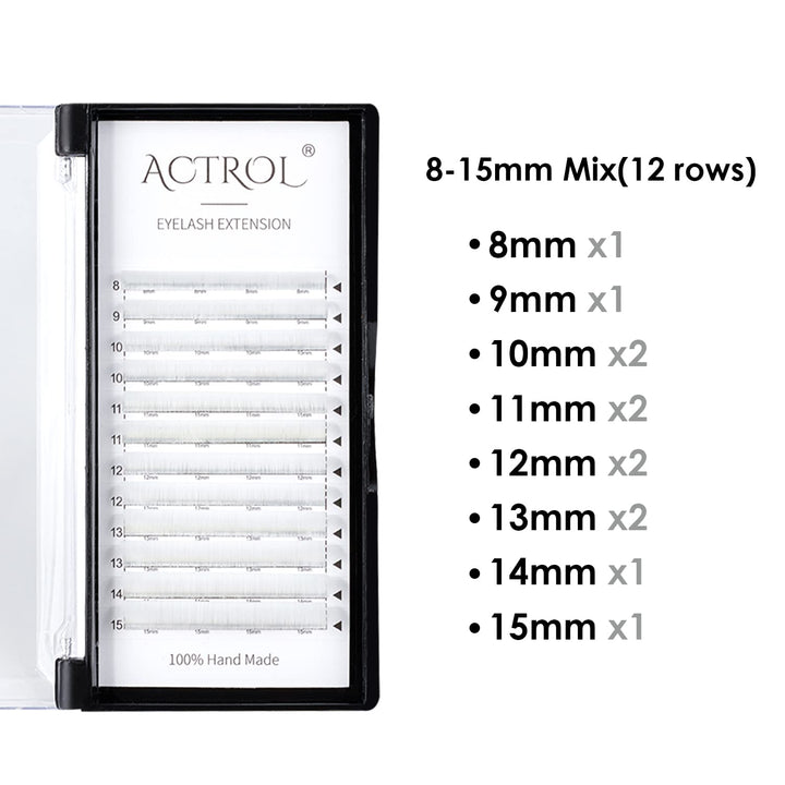 ACTROL Colored Eyelash Extensions, White D Curl, 8-15mm