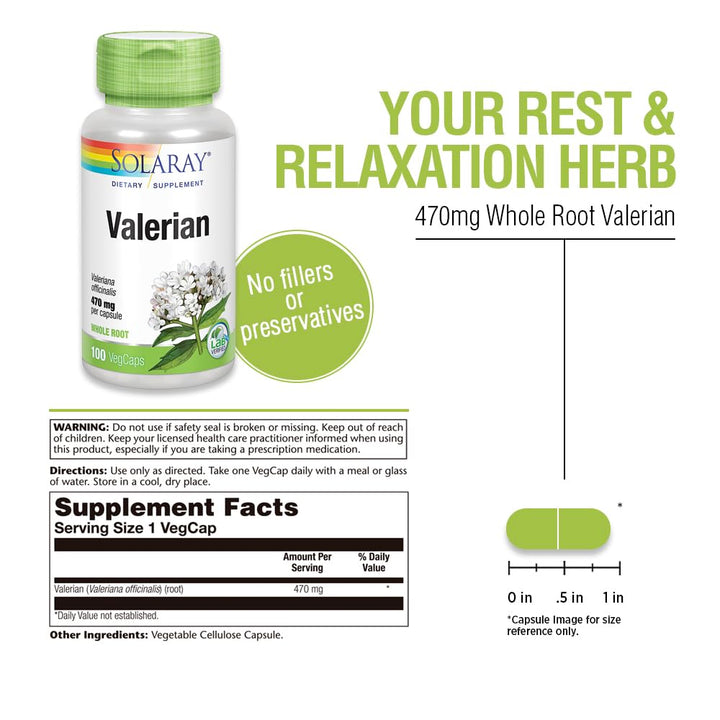 SOLARAY Valerian Root 470 mg, 100 Count