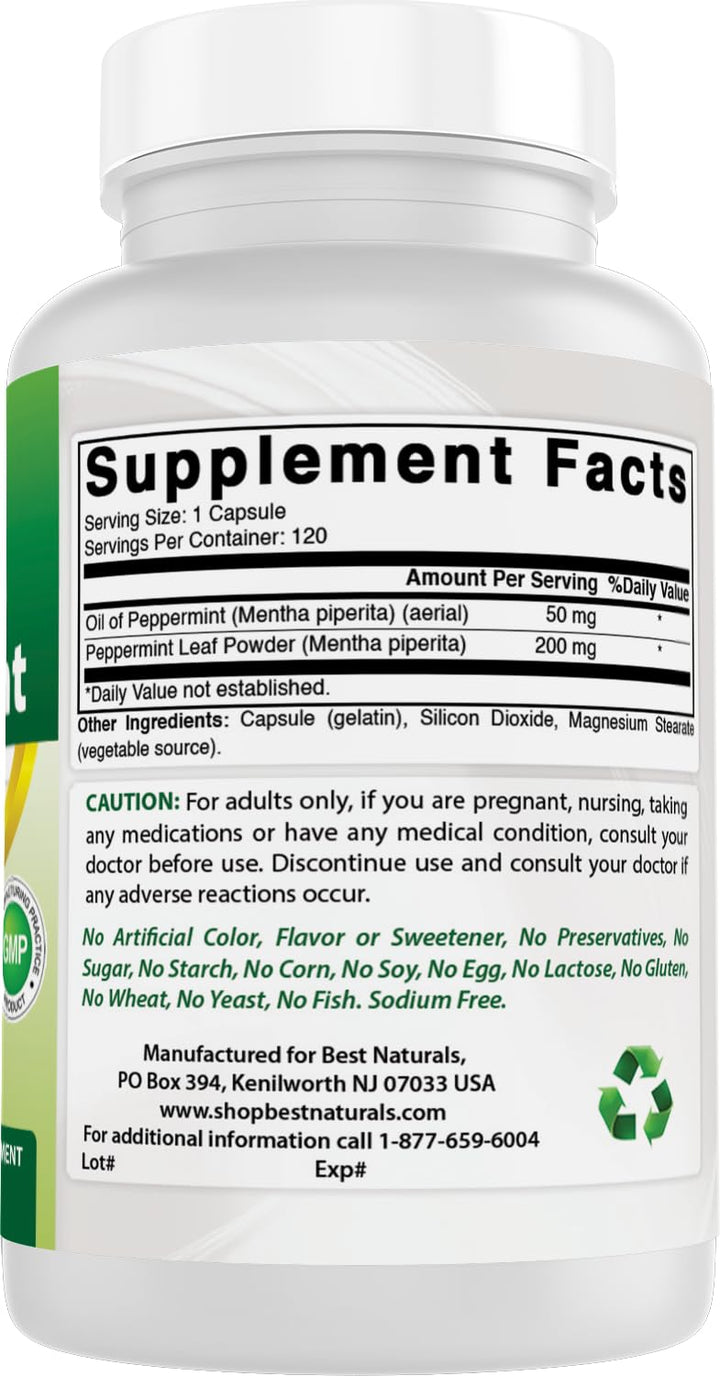 Best Naturals Peppermint Oil Dietary Supplement, 250 mg, 120 Count