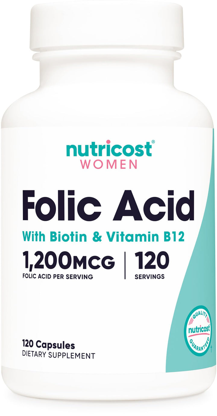Nutricost Folic Acid Capsules, 1200 mcg, 120 Count
