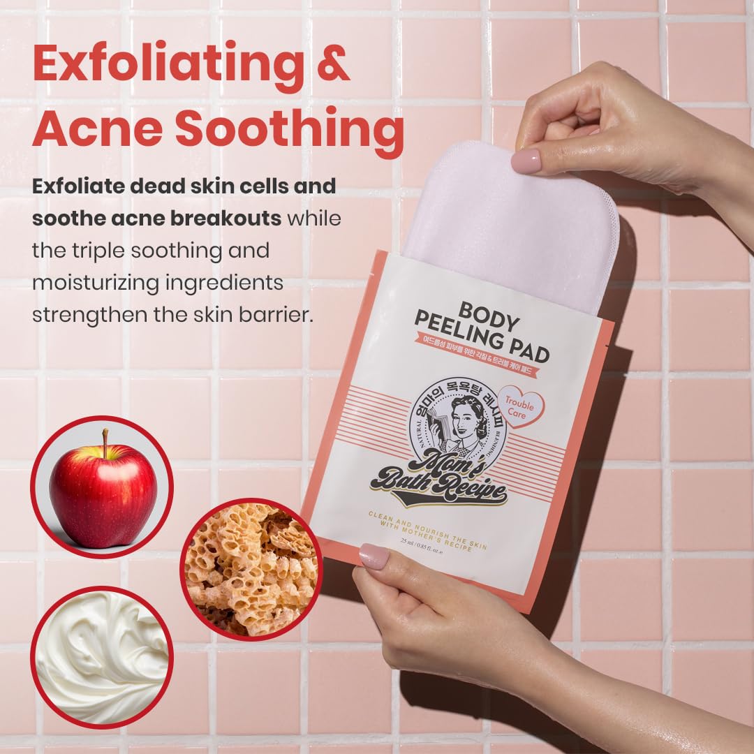 Mom's Bath Recipe Body Peeling Pad And Exfoliating Mitts, Acne Care, 8 Count