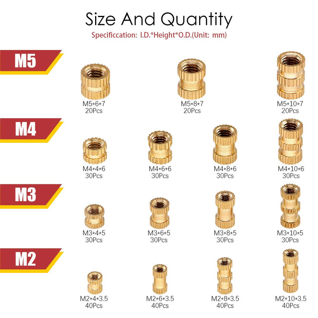 Hilitchi Brass Knurled Threaded Insert Assortment Kit, 460 Count