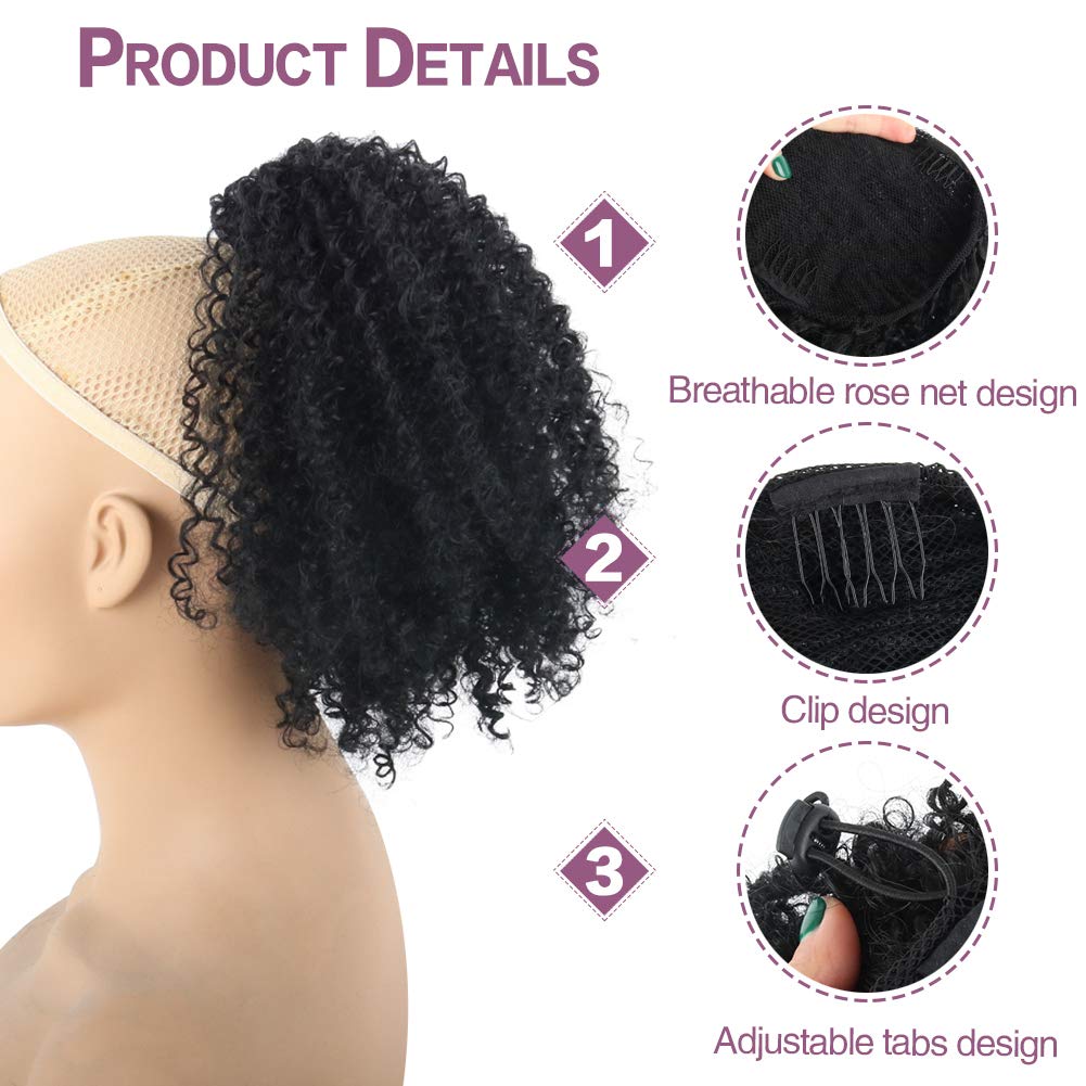 YITI Afro Curly Drawstring Ponytail Extension, Black, 1 Count
