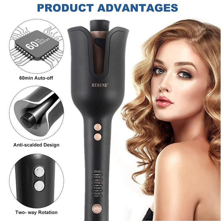 REBUNE RE2082 Automatic Curling Iron, Black, 1 in