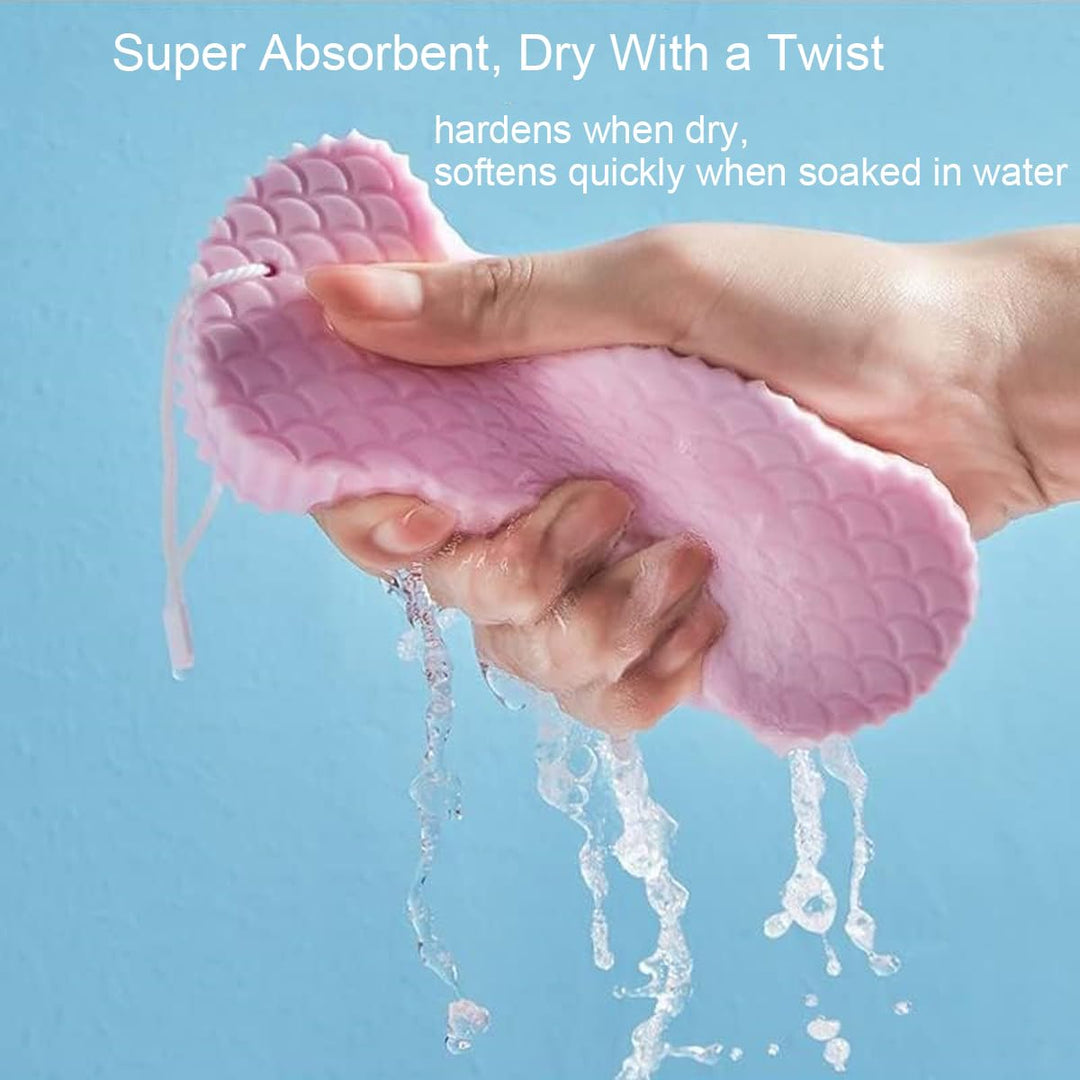 WFWJ Magic Exfoliating Bath Sponge, Blue Pink Gray, 3 Count