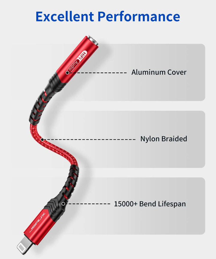 JSAUX Lightning to 3.5mm Adapter, Red