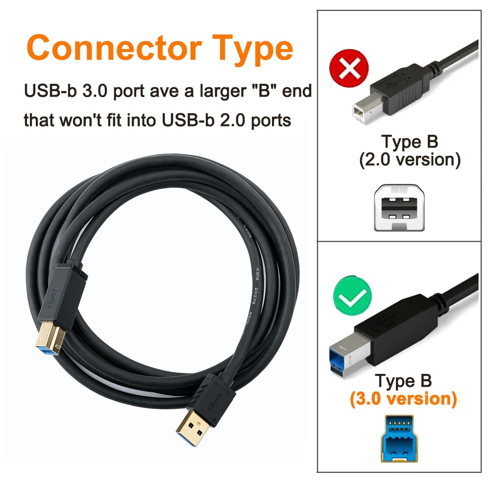 DTech USB 3.0 Cable, A Male to B Male, 6 ft
