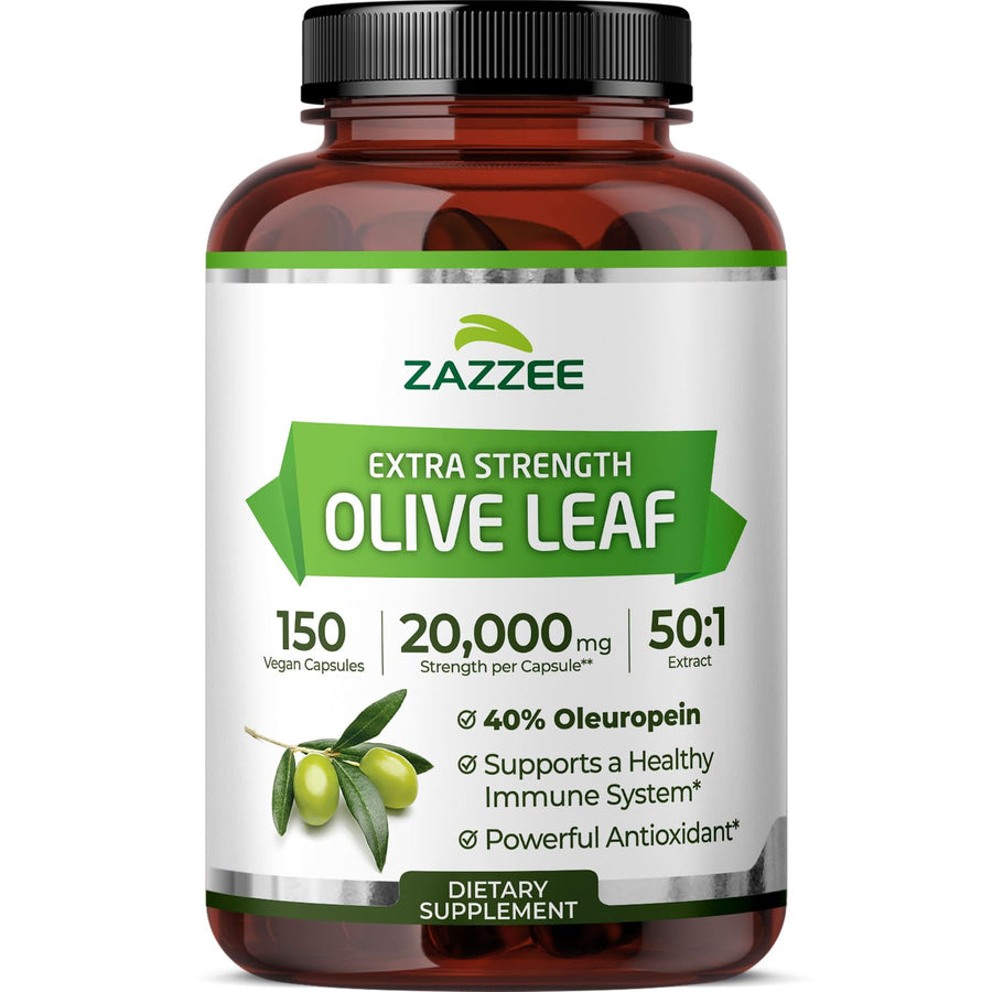 Zazzee Olive Leaf Extract, Extra Strength 50:1, 150 Count