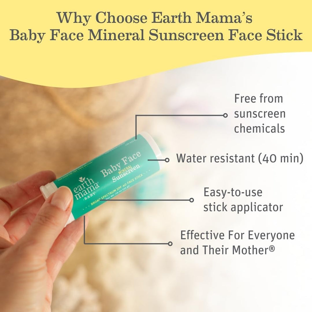 Earth Mama Baby Face Mineral Sunscreen Face Stick, SPF 40, 20 ml