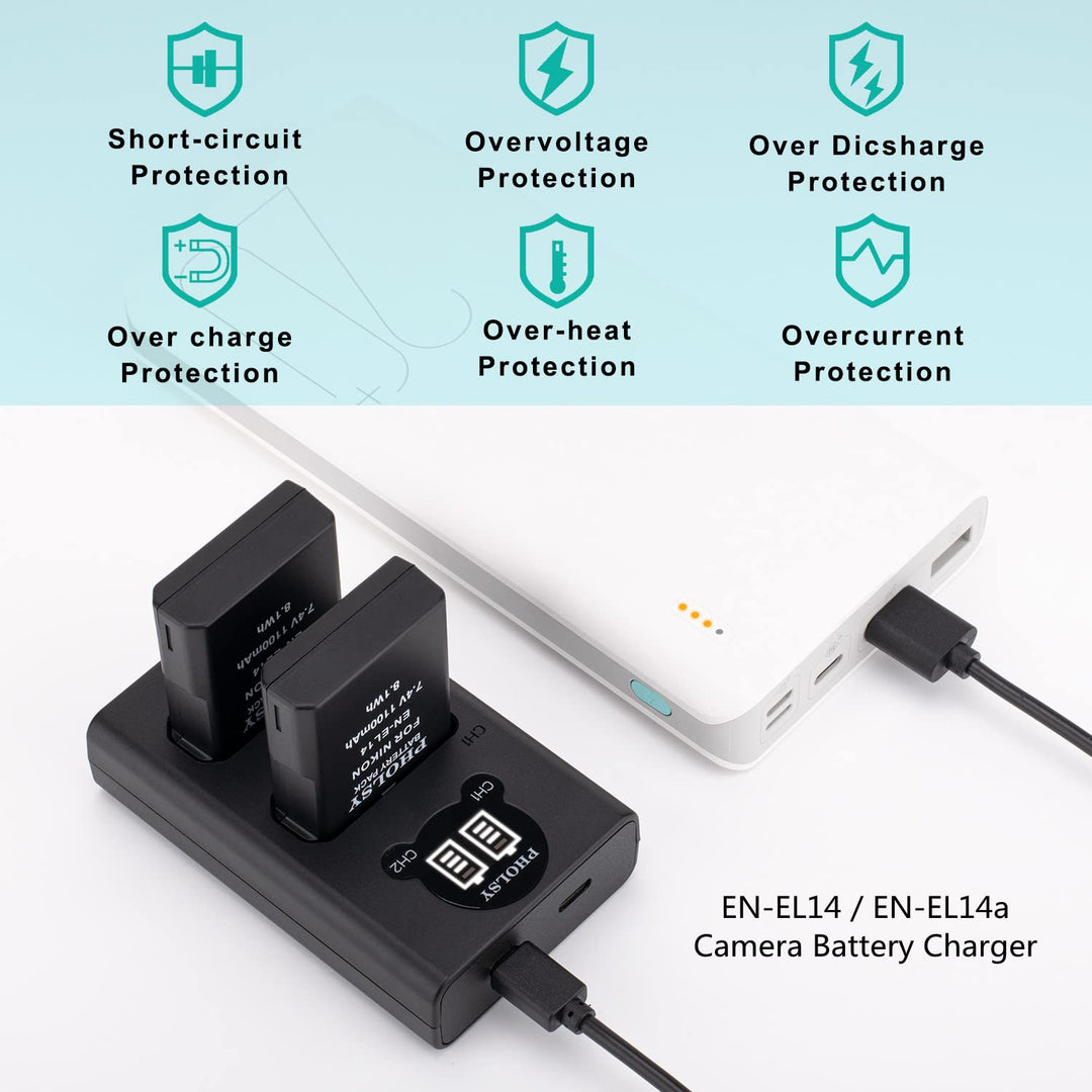 PHOLSY Camera Battery Charger, EN-EL14