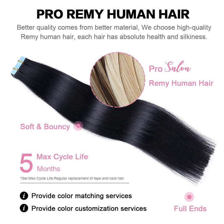 SUYYA Tape in Hair Extensions Human Hair, Jet Black, 12 inches 20 Count