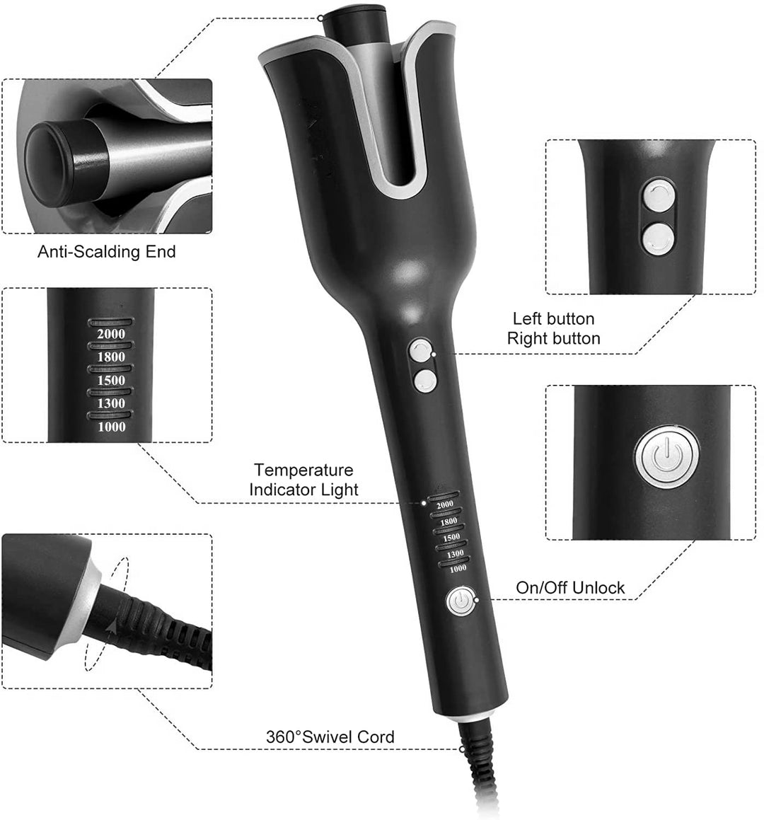 REBUNE RE2082 Automatic Curling Iron, Black, 1 in
