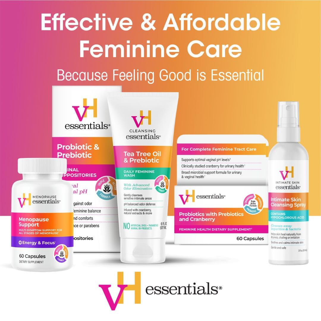 vH essentials Ph Balanced Daily Feminine Wash, Tea Tree Oil & Prebiotic, 6 fl oz