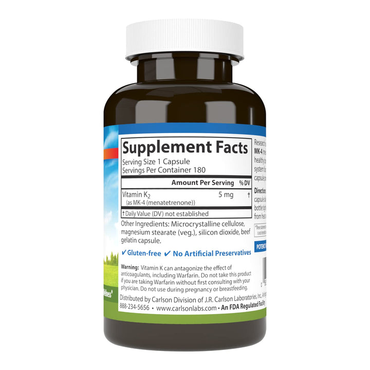 Carlson Vitamin K-2, 5 mg, 180 Count
