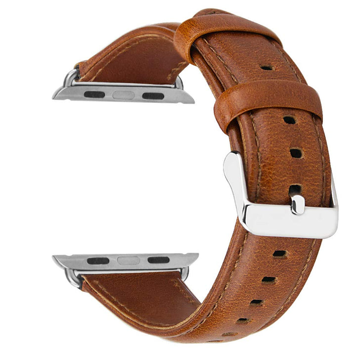 iBazal Leather Watch Band, Brown/Silver, 42/44/45/49 mm