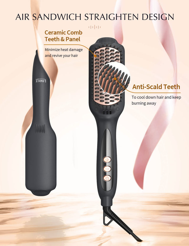 LANDOT Hair Straightener Brush, 12 Temp Settings, 120-230°C