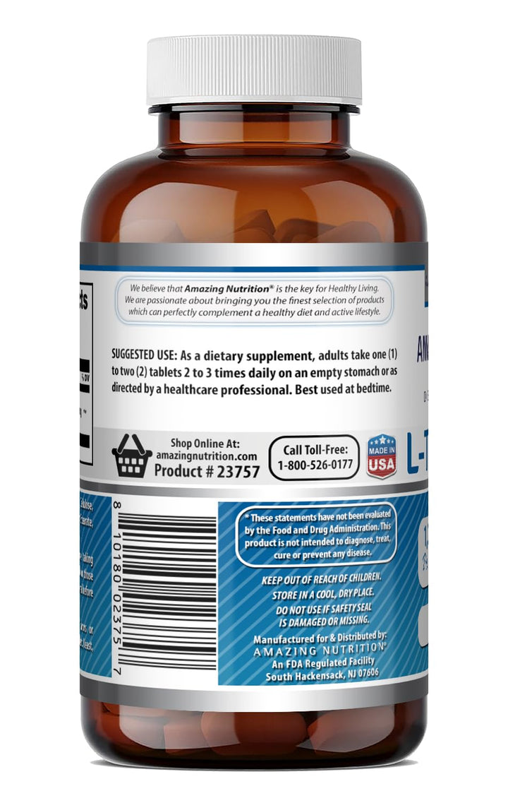 Amazing Nutrition L-Tryptophan Tablets, 1000 mg, 60 Count, Pack of 3