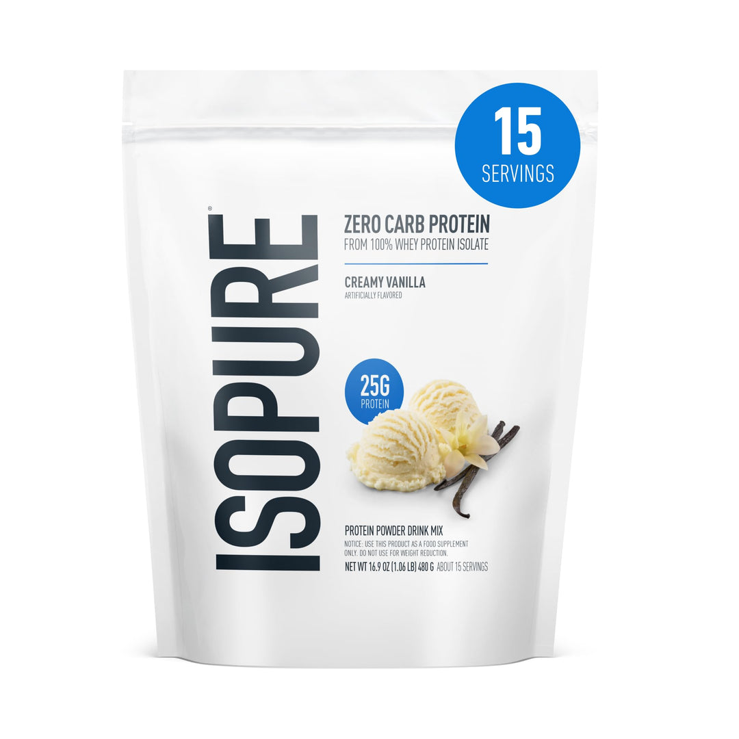 Isopure Zero Carb 100% Whey Isolate Protein Powder, Creamy Vanilla, 1 lb