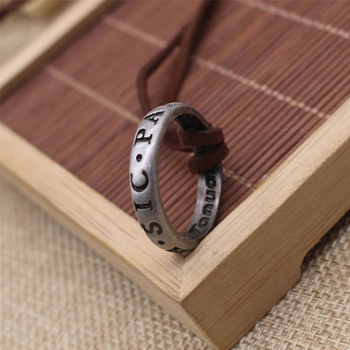 NWSOJ Uncharted 4 Nathan Drake Ring Necklace, Adjustable, Leather And Metal