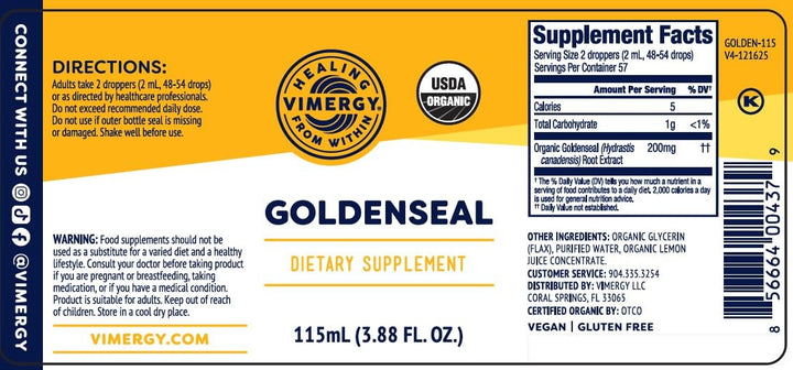 Vimergy Goldenseal Extract, Alcohol-Free, 2 Mo Supply