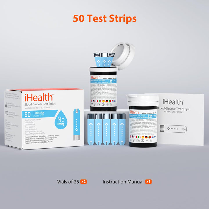iHealth Blood Glucose Test Strips, 50 Count