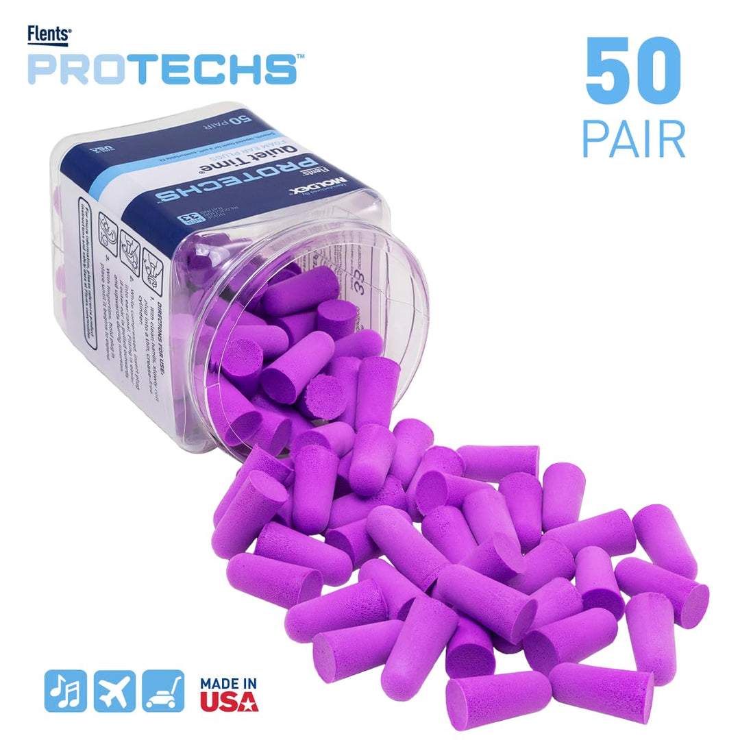 Flents Protechs Quiet Time Foam Ear Plugs, Purple, 50 Pair