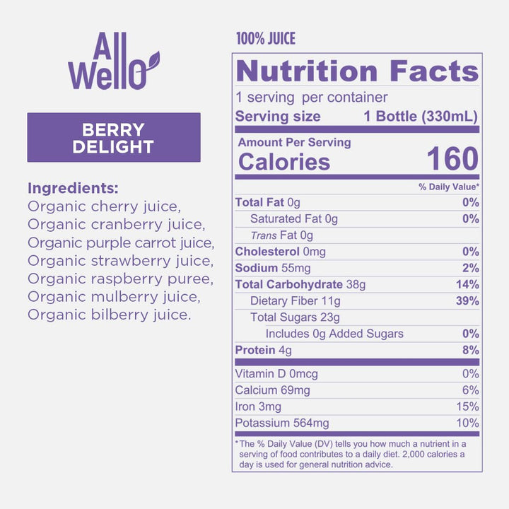 ALLWELLO Organic Berry Delight Juice, 12 Count