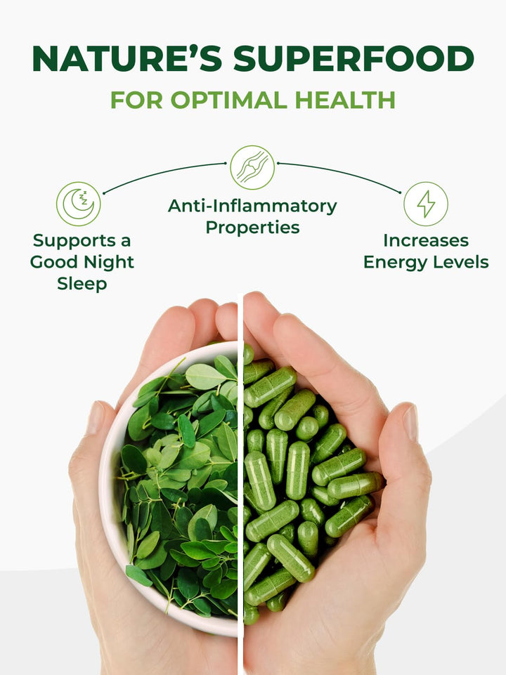 PURA VIDA MORINGA Moringa Capsules, 500 mg, 120 Count