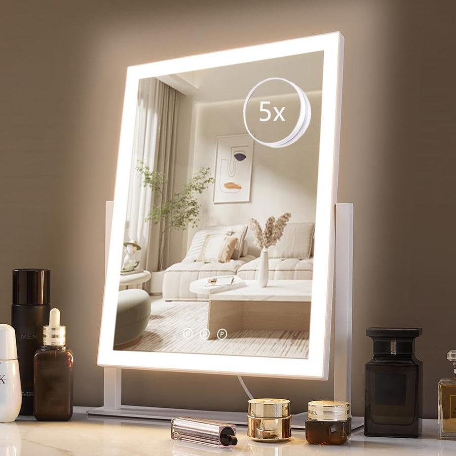 HIEEY Lighted Makeup Mirror, White, 17.3 in x 13 in