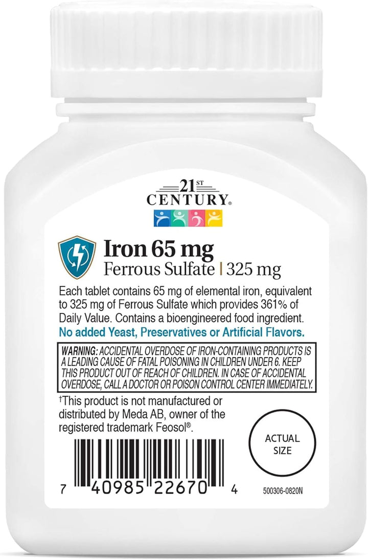 21st Century Iron Tablets, 65 mg, 120 Count