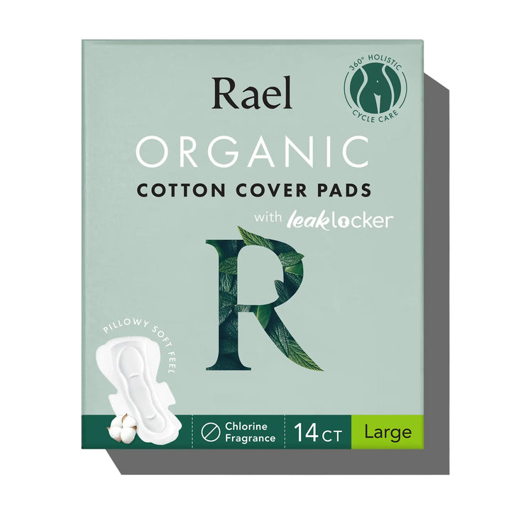 Rael Organic Cotton Cover Pads, Large, 14 Count