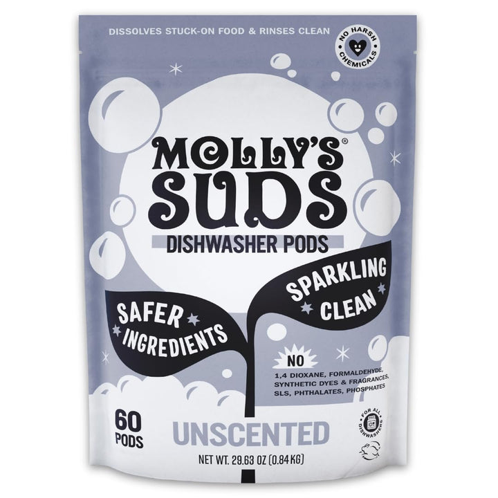 Molly's Suds Dishwasher Pods, Unscented, 60 Count