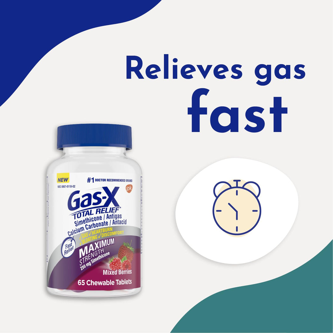 Gas-X Total Relief Chewable Tablets, Mixed Berries, 65 Count