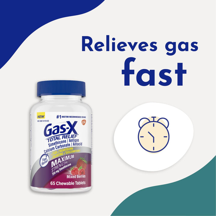 Gas-X Total Relief Chewable Tablets, Mixed Berries, 65 Count