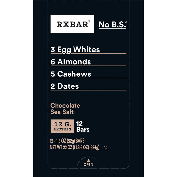 RXBAR Protein Bar, Chocolate Sea Salt, 12 Count