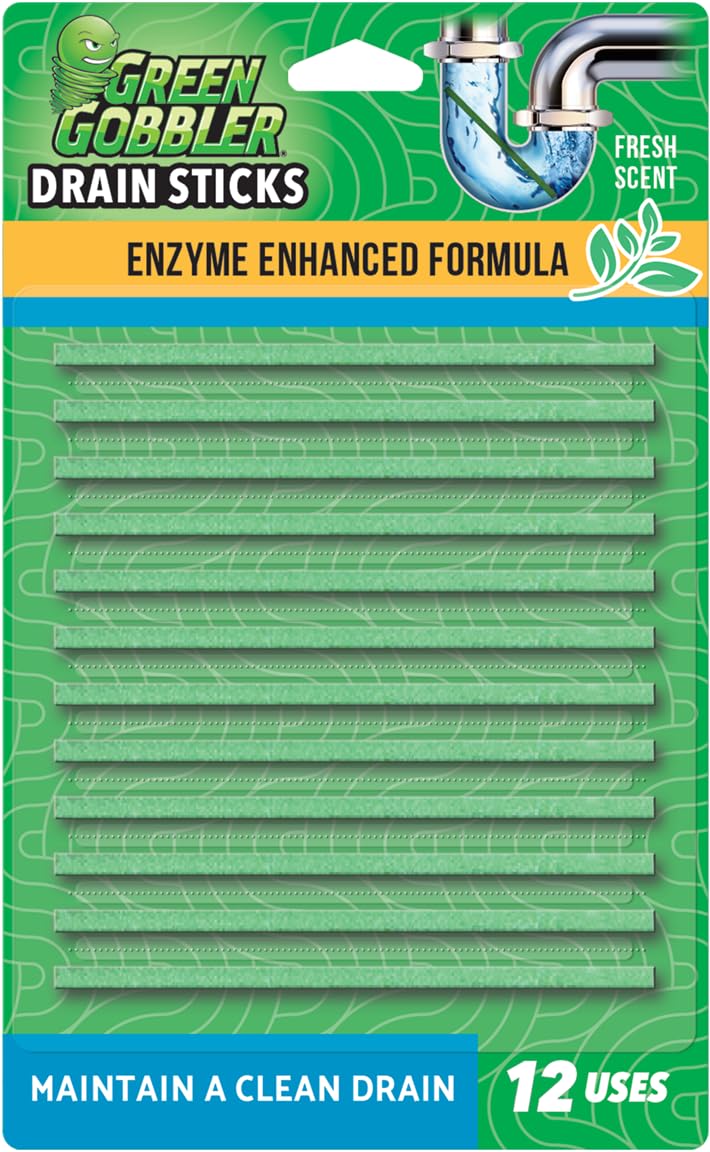 Green Gobbler Bio-Flow Strips Drain Cleaner and Deodorizer, 12 Count