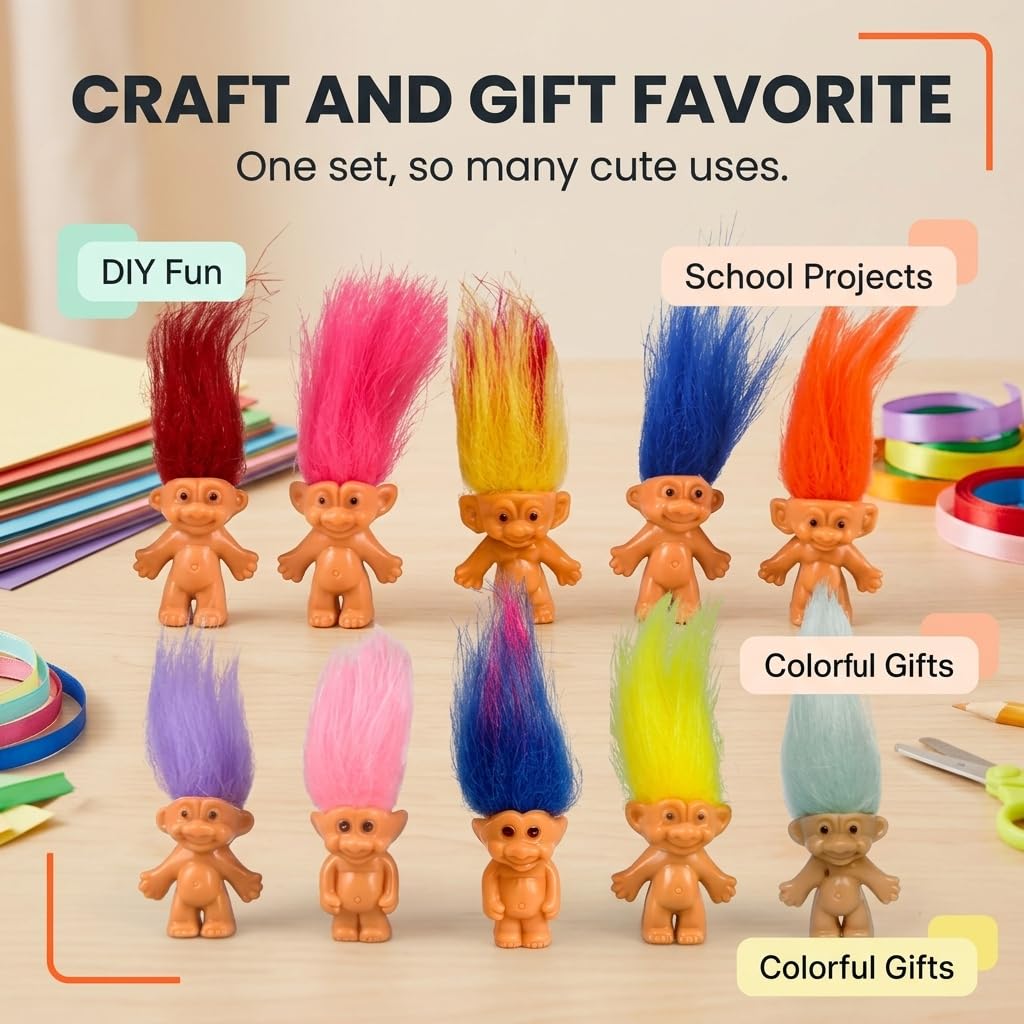Yintlilocn Mini Troll Doll, Assorted, 10 Count