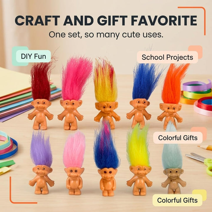 Yintlilocn Mini Troll Doll, Assorted, 10 Count
